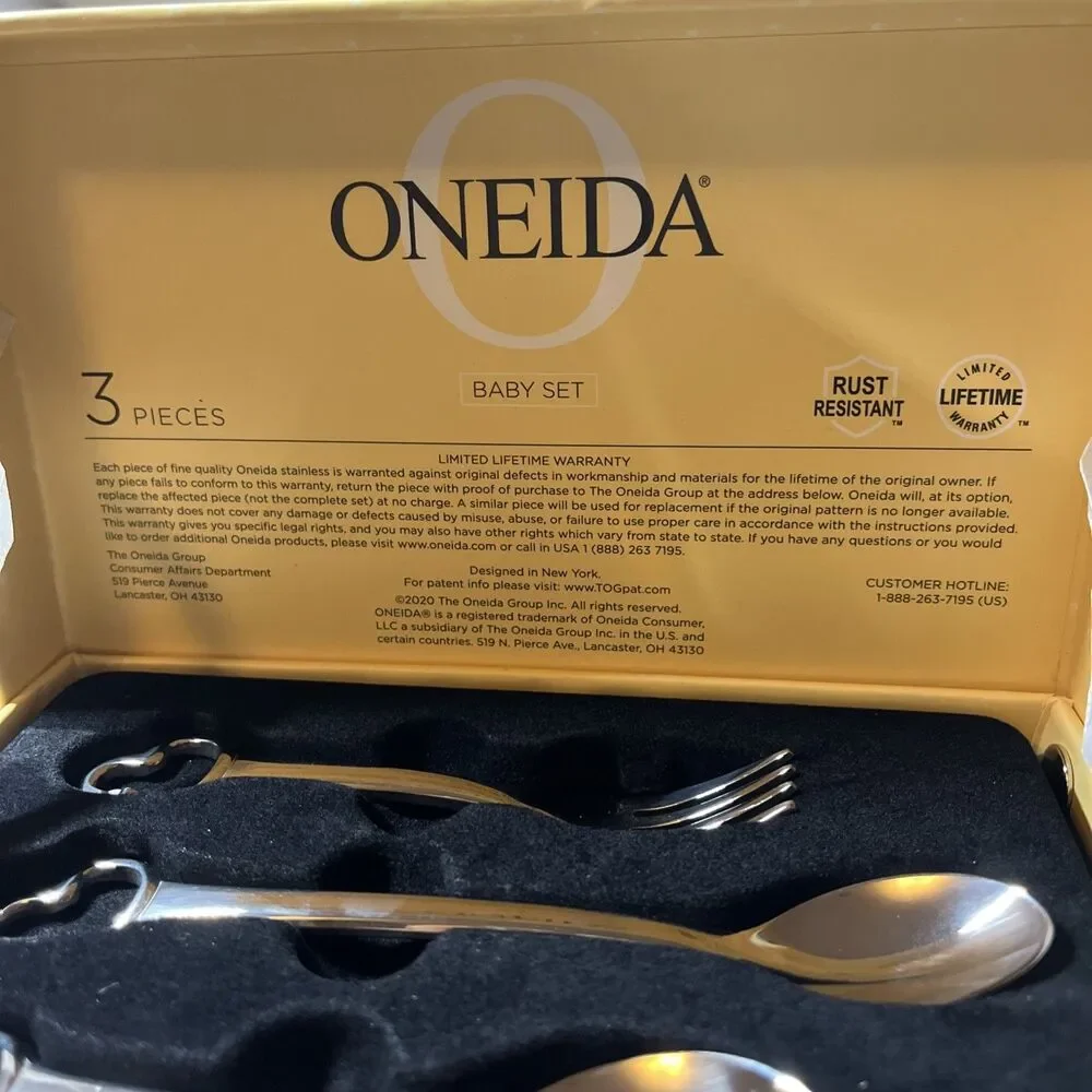 Oneida CHATEAU 18/10 SS 3-Piece Baby Infant Flatware Set NEW Baby Gift Boxed NIB